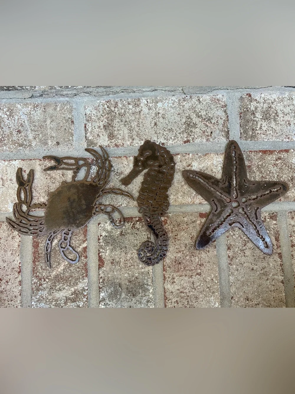 Rustic Coastal Metal Wall Art Set Crab Seahorse Starfish Beach Nautical Decor